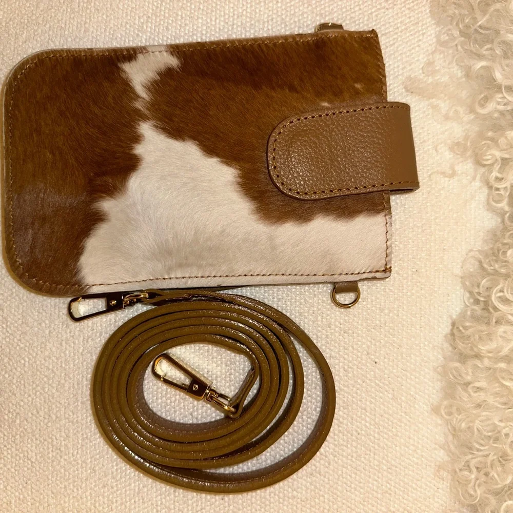 Brown and White Leather Phone Pouch